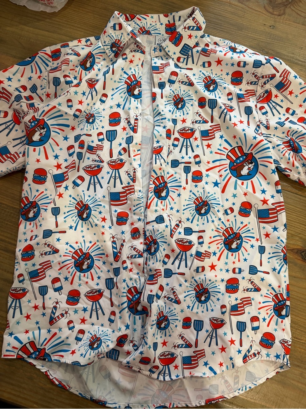 Buc’ees Patriotic BBQ Print Button-Up Shirt in Red, White & Blue 4th of July